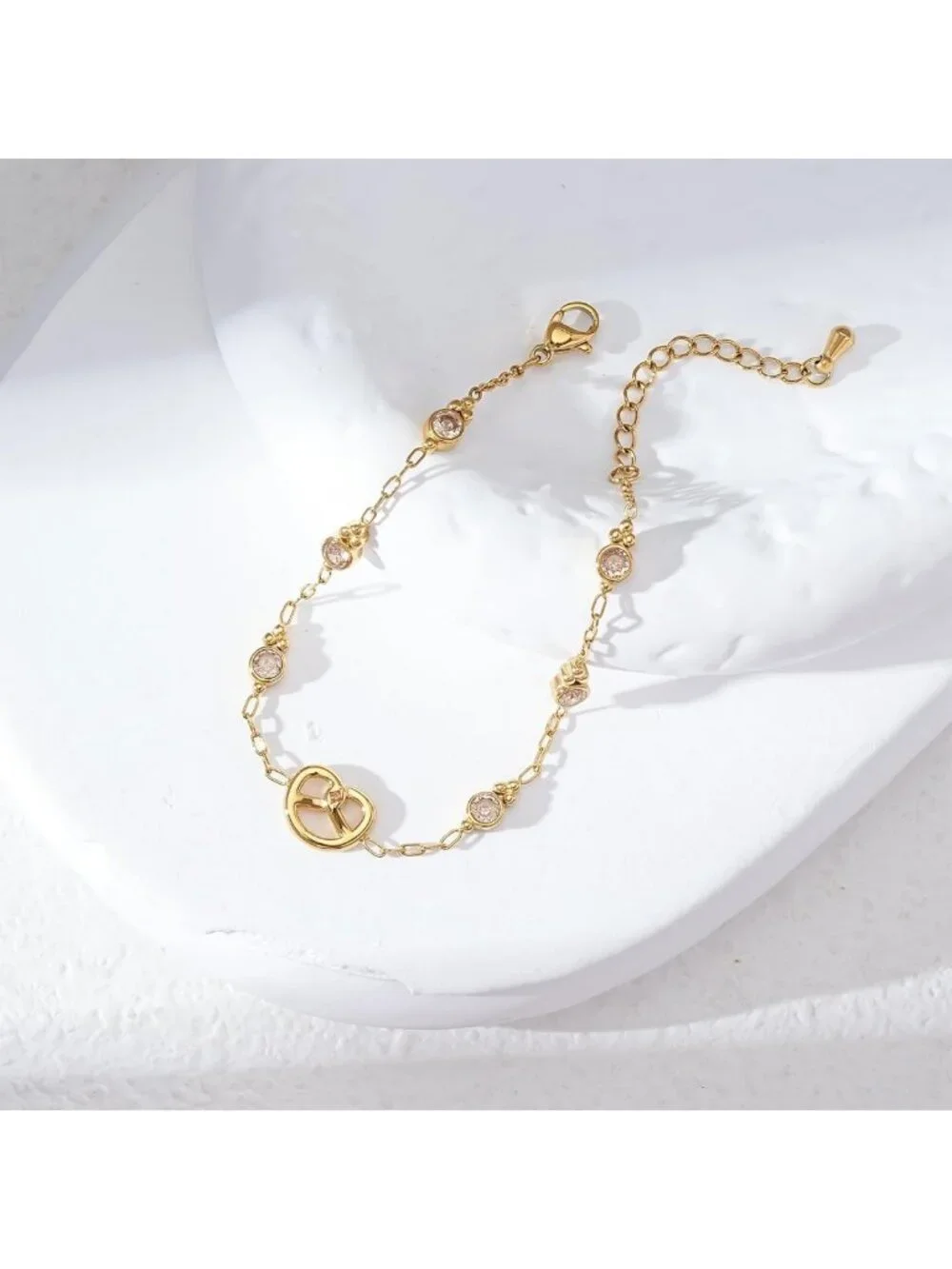 Dainty 18K Gold Plated Pretzel Charm CZ Bracelet - Eternal Love Wedding Gift for